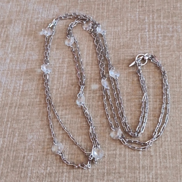 Vintage Liz Claiborne Two Strand Silver Tone Chain Clear Crystal Necklace - Picture 2 of 11